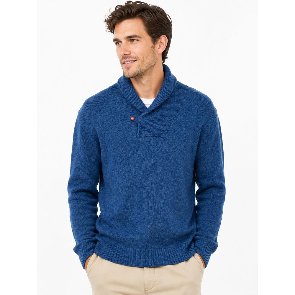 Vintage LL Bean Men's Wool Shawl Collar Sweater Blue Size Large? Button Preppy